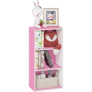 Furinno Luder 3-Tier Open Shelf Bookcase, Pink/White, 3-Tier, 9.3 x 16 x 31.4