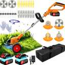 Electric Weed Wacker Cordless Eater, No String Trimmer Battery Powered 3-in-1 Lightweight Grass Trimmer/Brush Cutter/Edge, 4 Types Blade, Stringless Weed Trimmer with Wheels for Lawn Yard Garden
