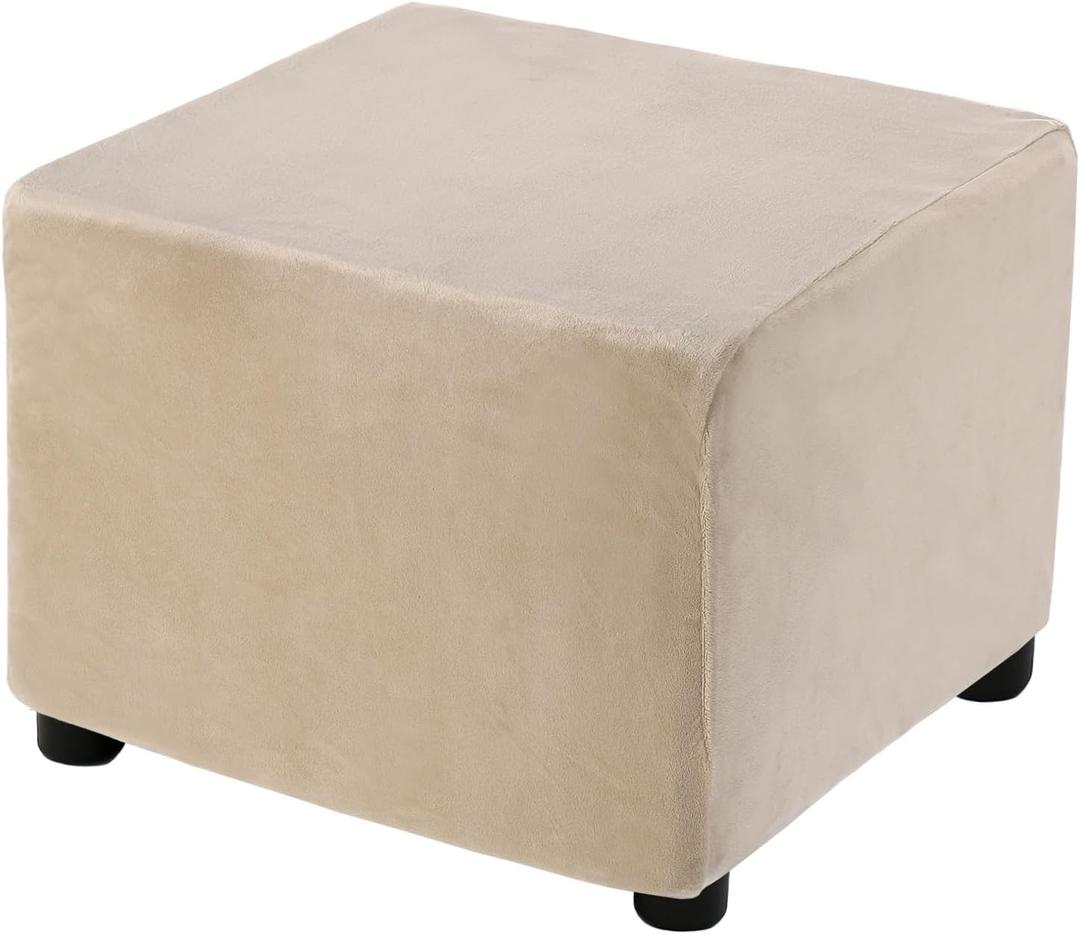 uxcell Stretch Foot Stool Cover Square Footrest Slipcover with Elastic Footstool Protector for Living Room Bedroom Fit Length 68.6-81.3cm/27-32inch, Camel