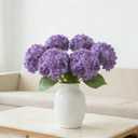 6 Pcs Faux Hydrangeas Real Touch Hydrangea Artificial Flowers Latex Large Fake Flower Long Stems for Wedding Home Party Table Centerpieces Decor (Purple)