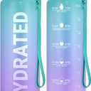 Sahara Sailor Water Bottle 32oz, Durable and Leakproof Water Bottles Motivational with Time Marker, Tritan, BPA Free, Wide Mouth with Easy Clean Brush for Gym, Travel, Home, School, Office (1 Bottle) (33.8 Ounces, Galaxy Magic)