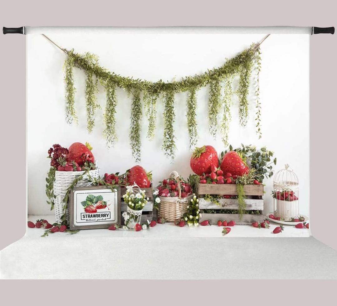 Kate 7x5ft Fresh Strawberry Shop Photo Backdrops for Photography White Wall Spring Farm Fruits Flowers Kids Baby Birthday Party Photographic Background Photocall Props