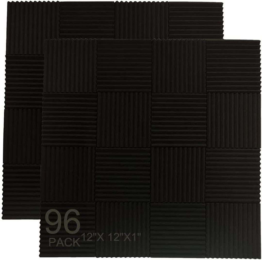 96 Pack Allxinlog Absorb the echo Acoustic Foam Panel Wedge Studio Soundproofing Wall Tiles 12" X 12" X 1" (96-BLACK)