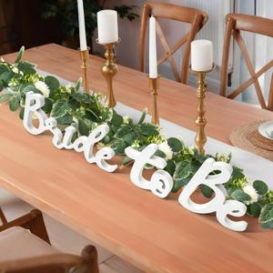 Bride to Be Table Sign with Artificial Eucalyptus Garland, Wedding Table Centerpiece Decor for Bridal Shower, Bachelorette Party, Engagement Reception, Photo Table Display