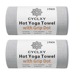 CYCLXY 2 Pack Hot Yoga Towel with Grip Dot，Stickyfiber Yoga Mat Towels Non Slip for Hot Yoga,Absorbent Microfiber Sweat Anti-Slip Cover,Bikram,Pilates,Exercise,Fitness