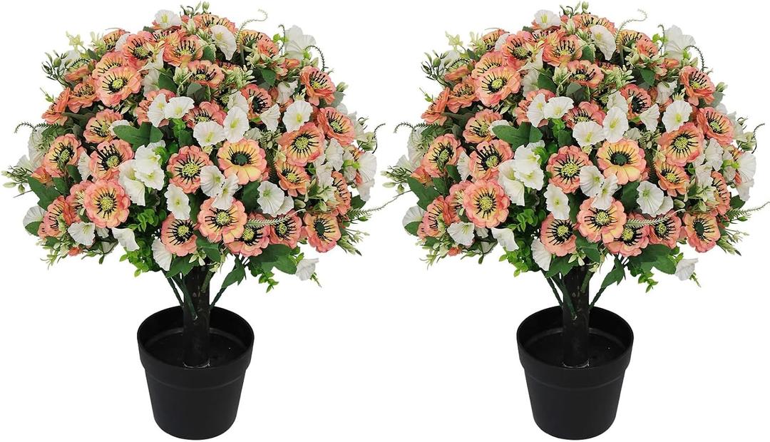 24" Artificial Flowers Topiary Ball Trees, Faux Outdoor Plants