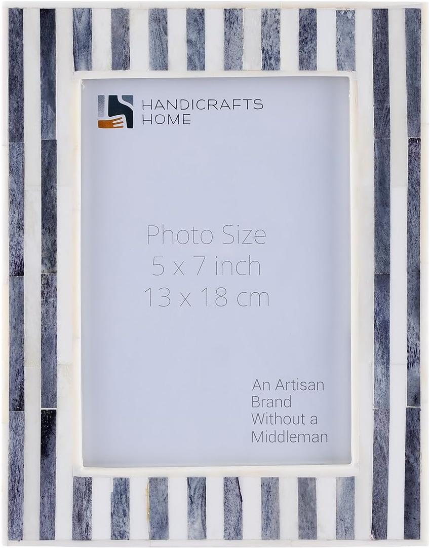 Handicrafts Home 5x7 White Picture Frame, Photo Frame for Wall & Tabletop, Handmade Grey & White Bone Inlay Frame for Modern Farmhouse Boho Decor for Living Room, Bedroom Office Decor, Desk, Shelf & Gallery Wall - kayala Saje