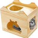 Yesland Wood Chinchilla House, Natural Small Animal Hideout Hut for Chinchilla, Squirrel, Sugar Gliders in Cage -Ventilated Wooden Hamster Habitat with Multiple Doors - 8.5 X 6 X 8 Inches