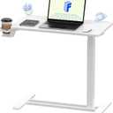 FLEXISPOT H7 Adjustable Overbed Bedside Table with Wheels Pneumatic Mobile Standing Desk Laptop Desk Rolling Computer Cart Movable Overbed Table Hospital Home Use(27.6" W x 15.7" D, White) (Small)