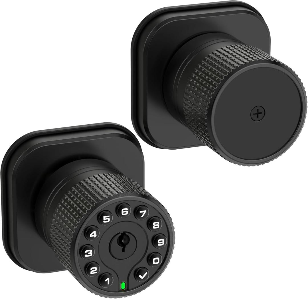 Keyless Entry Knob Lock with Keypad and Key,Auto Lock,Waterproof,Easy to Install and Program, Work with 4 AAA Batteries for Bedroom,Exterior & Interior Doors (Black with Keypad)