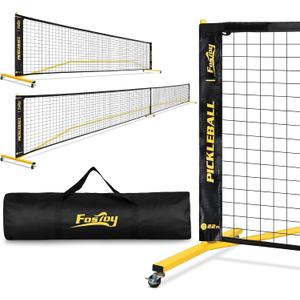 Portable Pickleball Net Set with Wheels, Regulation Size 22 FT & Half Court 11 FT, Steady Metal Frame Pickle Ball Net Set System with Carry Bag for Backyards, Driveways, and Garages (Black&Yellow)