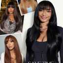 Quantum Love Long Black Hair Wig With Bangs Straight Layered Wigs For Black Women Synthetic Glueless Realistic Fiber Heat Resistant Natural Looking for Daily Party Cosplay