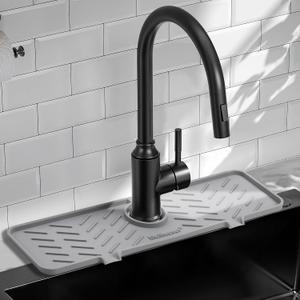 Silicone Faucet Mat for Kitchen Sink Gen 2 Splash Guard with Upgraded Outlet & Slope 18 x 5.1 Water Catcher & Sink Sponge Holder for Kitchen and Bathroom (Gray)