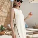 Wyeysyt 2 Piece Sets for Women Summer, Sweater Set Sleeveless Tunic Top and Shorts Beach Vacation Sets Tracksuits (Apricot-M) (M)