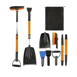 All-in-One Extendable Snow Brush and Ice Scraper for Car, Detachable Head with Heavy-Duty Aluminum Pole, Includes Snow Brush, Ice Scraper, Squeegee & Handheld Snow Shovel for Winter Emergency