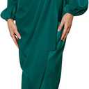 PRETTYGARDEN Women's Maxi Satin Dress 2023 Puff Sleeve Wrap V Neck Ruched Belted Long Formal Cocktail Dresses (Dark Green, Small)