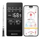 BBQOVN Smart WiFi Wireless Meat Thermometer, Sub-1G Long Range 1000FT, 7 NIST Certified Sensors in 1 Thin Probe 0.5 Accuracy, Standalone Base with Large LED Screen for BBQ Grill Smoker Oven-Black
