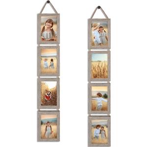 QUTREY 4x6 Hanging Picture Frames Collage Set of 2, 4 Openings 4 x 6 Photo Frames for Vertical 4 by 6 inch Pictures for Wall Decor, Rustic