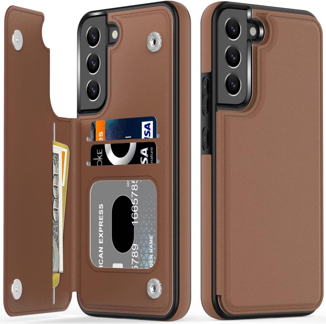 LETO Galaxy S23 Case,Luxury Flip Folio Leather Wallet Case Cover with Card Slots and Kickstand for Girls Women,Protective Phone Case 6.1" Brown