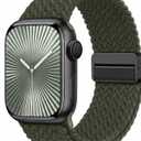 Braided Stretchy Bands with Magnetic Clasp Compatible for Apple Watch Band 38mm 40mm 41mm 42mm 44mm 45mm 46mm 49mm Women Men, Nylon Sport Solo Loop for iWatch Series 11 10 9 8 7 6 5 4 3 Ultra 3 2 1 SE (Olive)