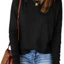 OFEEFAN Long Sleeve Shirts for Women Tunic Tops Thumb Hole Oversized Tshirts Fall Outfits (XX-Large, Black)