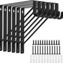 6 Pack Black Closet Rod Bracket 11 x 11 Inch, Heavy Duty Closet Shelf Brackets with Rod Shelving Support,Wall Mount Closet Rod Support Bracket with Screws,Supports 300 lbs