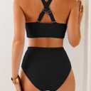 Herseas Women's High Waisted Bikini Sets Crisscross Back Swimsuit V Neck Metal Ring 2026 Summer Bathing Suit Beachwear (Black, L)
