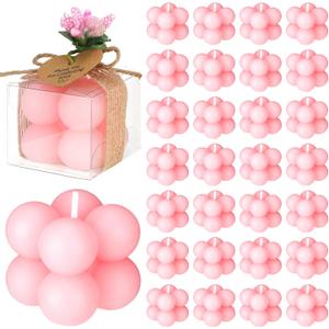 MTLEE Mini Bubble Candles Wedding Favors Gifts for Guests 1.57" x 1.38" Bubble Candles with Cards Dried Flowers DIY Gift Set for Baptism Party Bridal Shower Thank You Gifts(Pink,30 Sets)