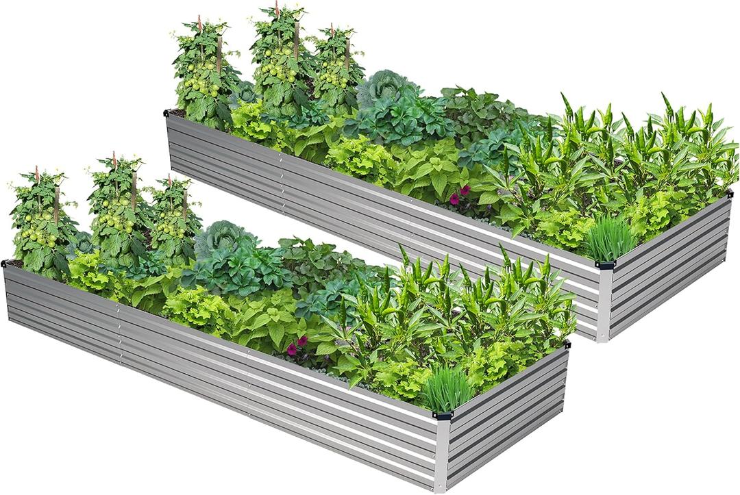 2PCS 9x3x1ft Galvanized Raised Garden Bed,Outdoor Planter Box Metal Patio Kit Planting Bed for Vegetables Flowers Herb,Silver