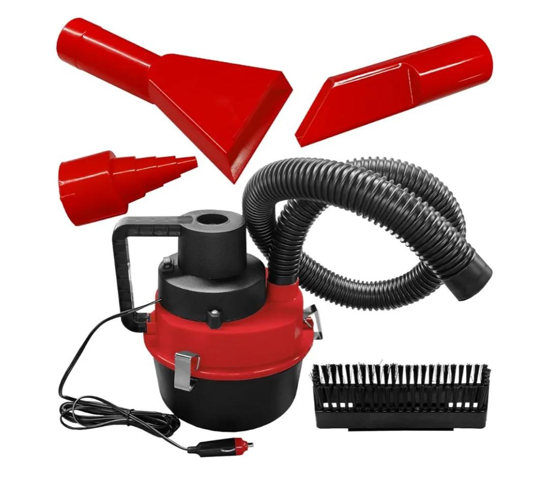 Car Vacuum Cleaner, DC 12V Multi-Purpose Automotive Wet and Dry Vacuum with 3 Nozzles, Portable Handheld Vehicle Interior Duster for Car, Office, Home, Floor (Red)
