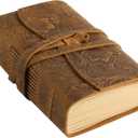 Ringsun Leather Journal Writing Notebook for Women Men Unlined Paper 400 Kraft Pages, 8 X 6 inches, Vintage Journal Leather Bound Daily Notepad, Brown,Carving (6"x8", Brown 2-Unlined)