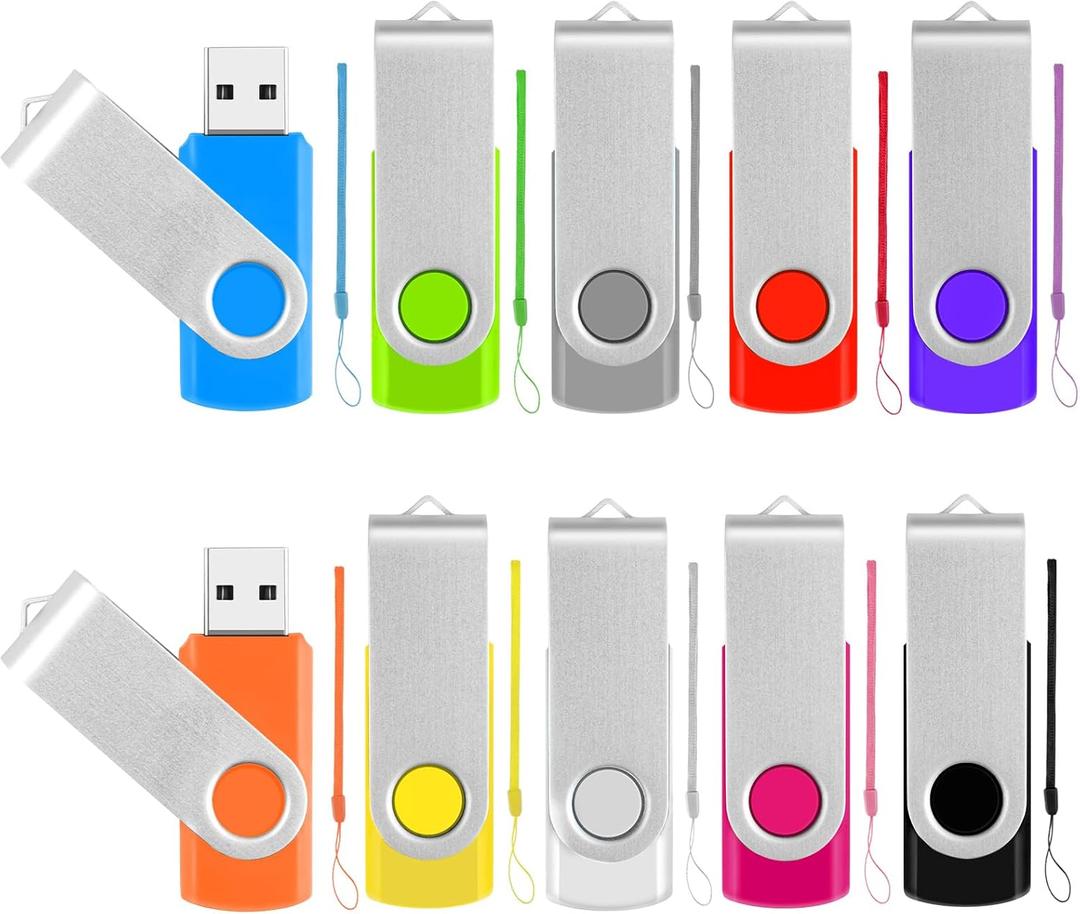 16GB Flash Drive Multicolor Thumb Drives 10 Pack, USB 2.0 Memory Stick Pendrive Jump Drives, Swivel Photo Stick USB Storage Flash Drive Data Backup for Memoirs, School, Office Supplies