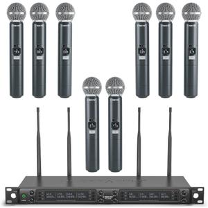 Phenyx Pro Wireless Microphone System, 8-Channel Wireless Mic, w/ 8 Handheld Dynamic Microphones, Auto Scan,8x40 UHF Frequencies, 328ft Range, Mics for Singing,Church, Karaoke(PTU-6000-8H)