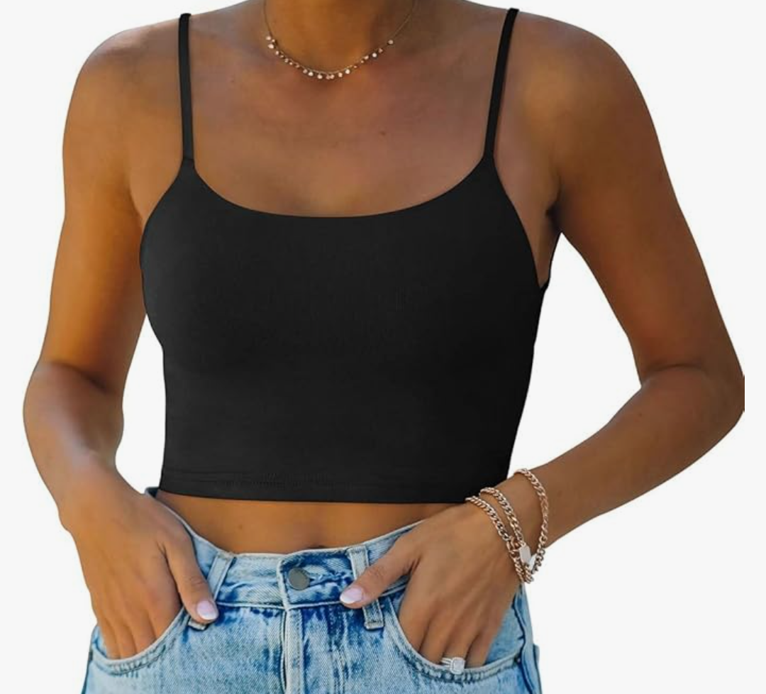 REORIA Women's Sexy Adjustable Spaghetti Strap Double Lined Seamless Camisole Tank Yoga Basic Crop Tops Size L
