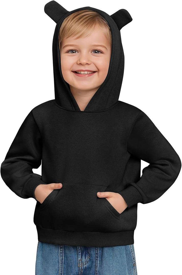 Haloumoning Baby Toddler Kid Boy Hooded Sweatshirts Fleece Hoodies Ear Hoodie Pullover Clothes with Pocket 1-8 Years (Black)