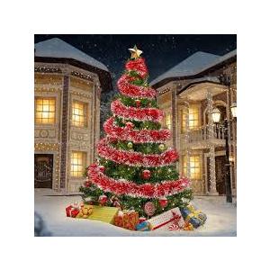 150Ft Christmas Garland - Xmas Tree Decorations, Christmas Tinsel Decorations for Indoor&Outdoor Home Decor, Christmas Metallic Twist Garland Ceiling Hanging Decorations for New Year(Red