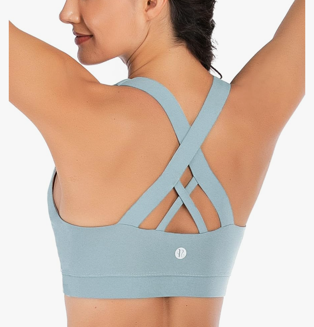 RUNNING GIRL Sports Bra for Women, Criss-Cross Back Padded Strappy Sports Bras Medium Support Yoga Bra with Removable Cups,Size L