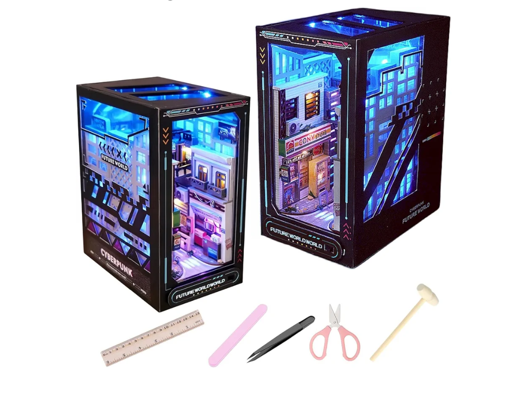 DIY Book Nook Cyber Street View Multicolour Dollhouse LED Difficult Assembling 3D Puzzle (Future World)