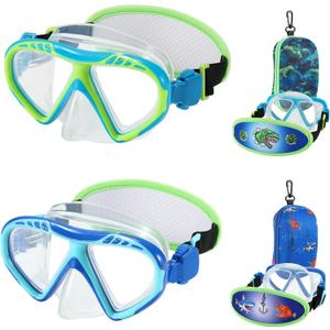 Toddler Swim Goggles Nose Cover,Kids Goggles No Hair Pull,Anti Fog Children Swimming Mask (2PK - Shark & Dino)