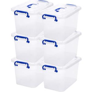 6-Pack Clear Storage Box 7 Quart, Plastic Storage Latch Bins with Handle 6.5 Liter