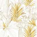 VEELIKE Gold Palm Leaves Tropical Wallpaper Peel and Stick Boho Sketch Lotus Floral Wallpaper for Bedroom Living Room 17.7''x354'' Prepasted Removable Gold Floral Mural Contact Paper for Walls Cabinet