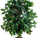 Nearly Natural 36in Triple Trunk Artificial Ficus Tree with Natural Wood Trunks, Fake Tree for Indoor Home Decor, Faux Ficus Plant in Black Nursery Pot (3ft)
