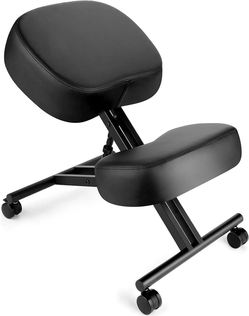 Kneeling Chair Ergonomic for Office, Adjustable Stool for Home and Office - Improve Your Posture with an Angled Seat - Thick Moulded Foam Cushions - Brake and Smooth Gliding Casters