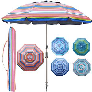 Blissun 7.2' Beach Umbrella with Sand Anchor, Outdoor Portable Beach Umbrella for Sand with Tilt Pole, Carry Bag, Air Vent