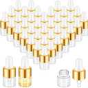 100 Pcs Mini Glass Oil Dropper Bottle Bulk, Clear Essential Small Empty Bottles Sample Containers Perfume Liquid Vials with Cap for Traveling (1 ml, Gold)
