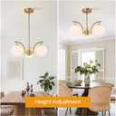Sputnik Gold Chandelier 3 Lights Globe Milk Glass Pendant Light | Mid Century Adjustable Rod Modern Brass Hanging Light Fixtures for Dining Roon Kitchen Island Foyer