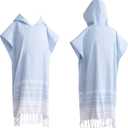1pcs Turkish Towel Poncho Turkish Cotton Beach Poncho wim Cover Up Wearable Towel Hooded Poncho with Pocket for Adult Man Women (Lake Blue)