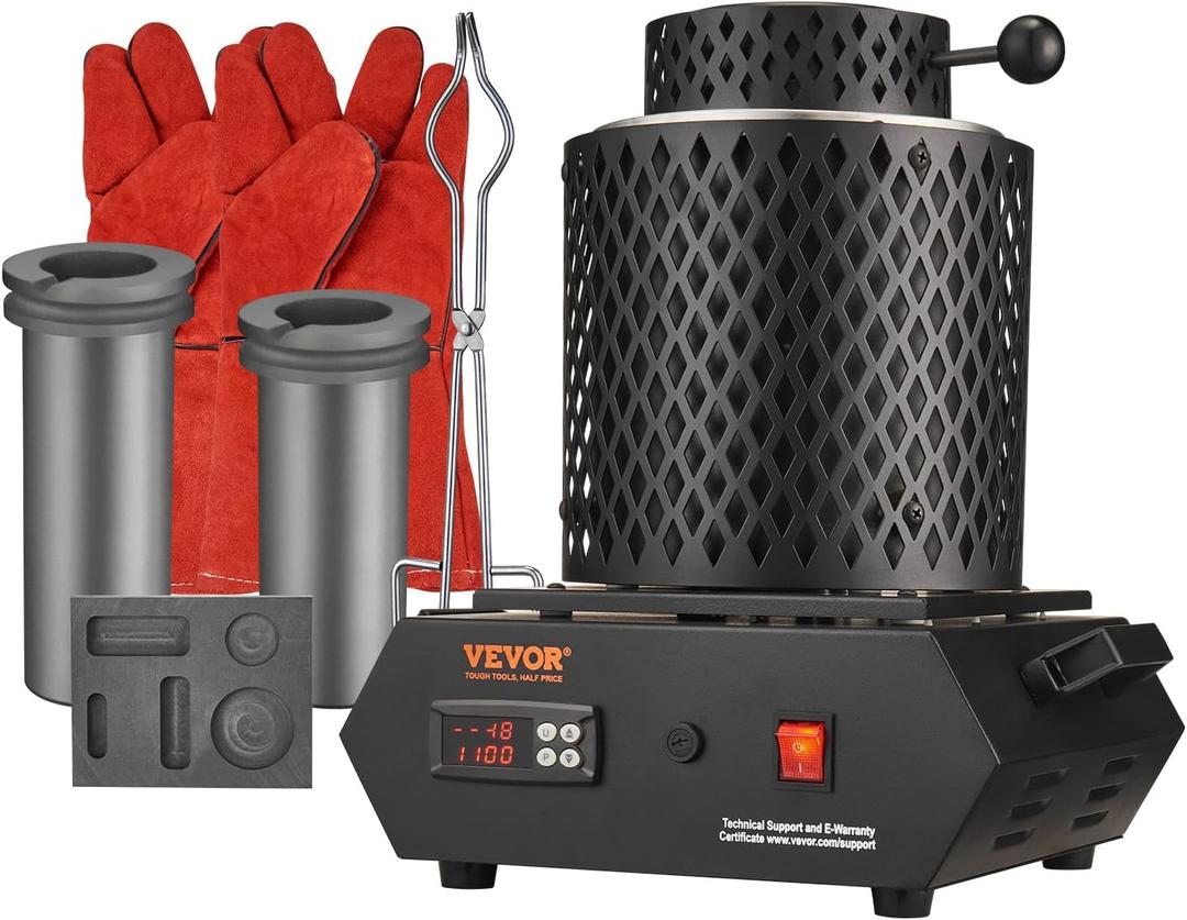 VEVOR Electric Melting Furnace, 1350W Electric Gold Smelting Furnace Kit, 2102/1150 Electric Furnace with 1kg and 3 kg Graphite Crucibles for Melting Gold, Silver, Copper, Aluminum