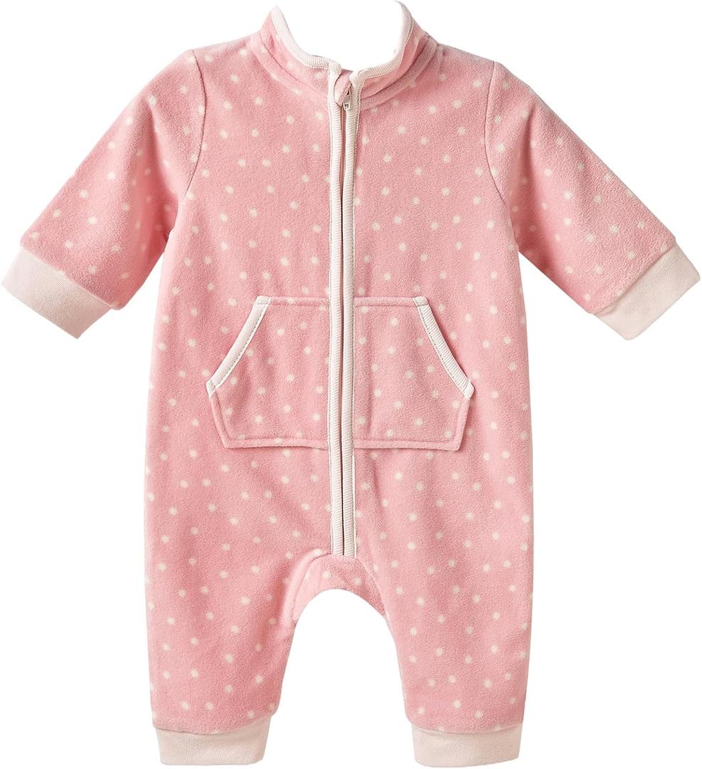 Baby Velvet Footless Romper with Zipper, Warm Long Sleeved Jumpsuit for 0–12 Months Infants (Pink)
