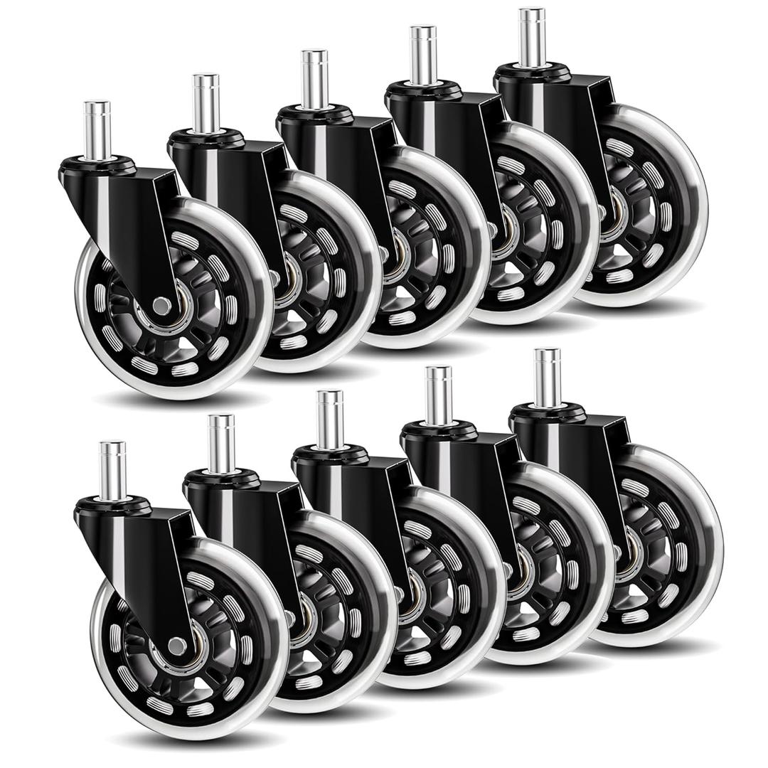 Office Chair Wheels Replacement Heavy Duty Rubber Desk Chair Casters Safe for Hardwood Floors, Carpet & Tile, Quiet Roller Blade Style Chair Casters, Universal Fit/Not for 1KEA -10 Packs